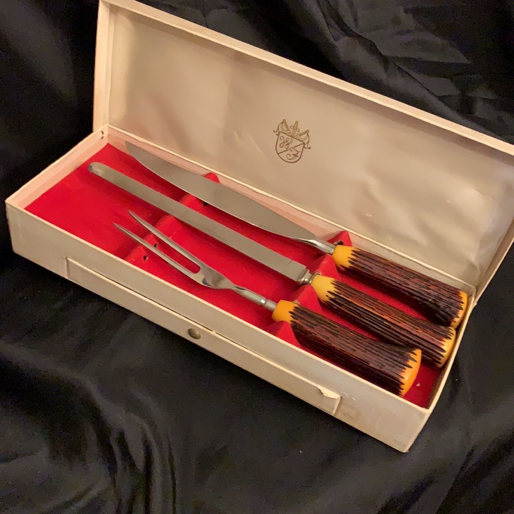 Vintage Moderna Columbia stainless steel and Bakelite 3 piece carving set - Picture 5 of 8